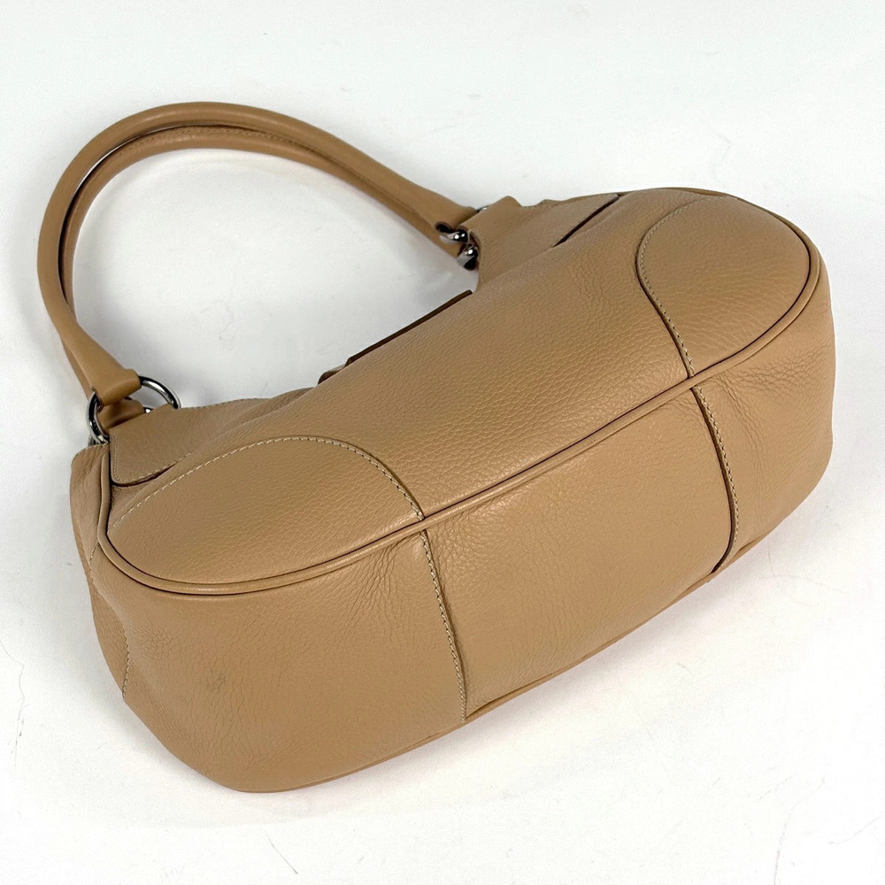 Prada Logo Shoulder Bag Plate Beige Handbag Leather